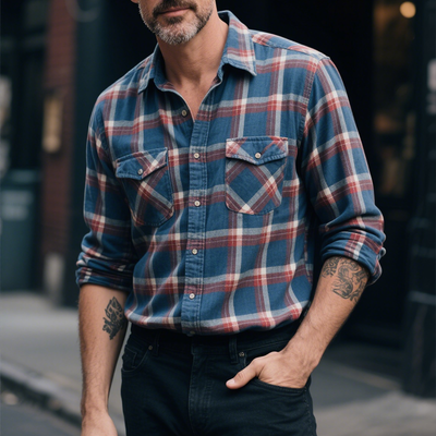 Greg | Men'S Retro Casual Plaid Print Pocket Lapel Long Sleeve Shirt