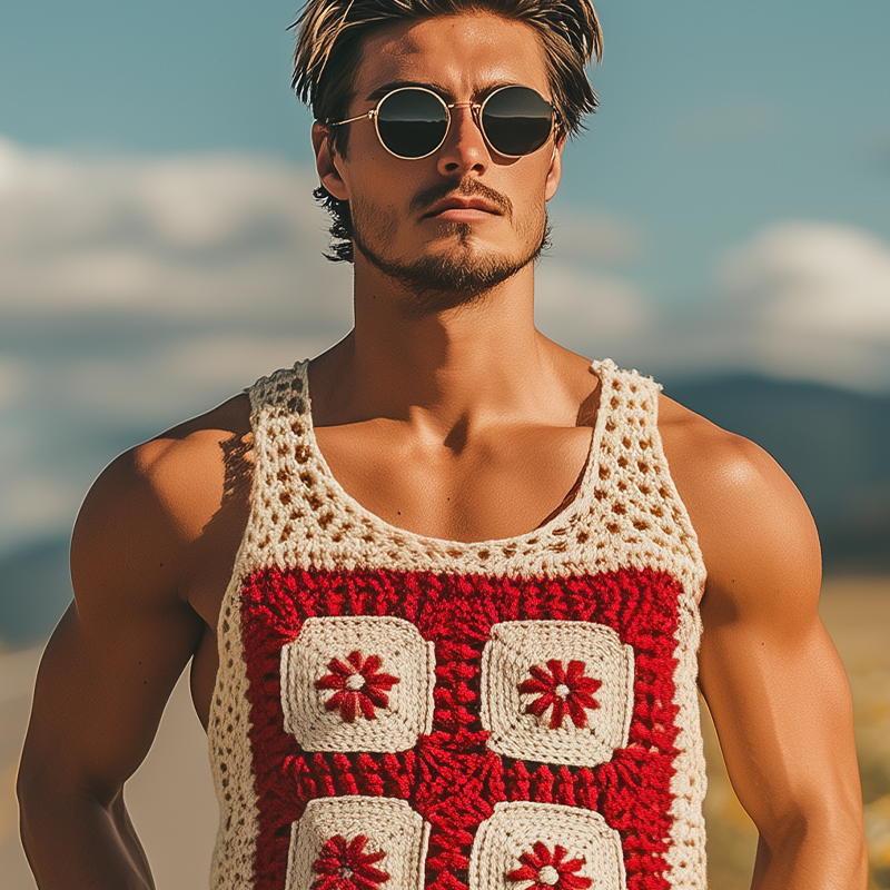 Leroy | Men'S Summer Fashion Casual Hollow Crochet Flower Knitted Tank Top