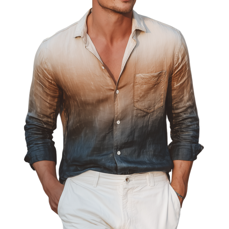 Rhett | Men'S Casual Breathable Gradient Print Lapel Patch Pocket Slim Fit Long Sleeve Shirt