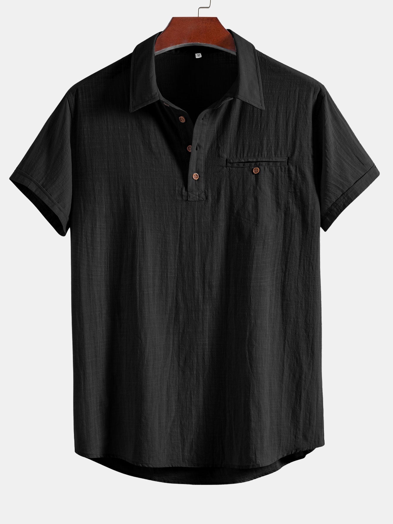 Guarionex® | Short Sleeve Linen Look Polo Collar Shirt