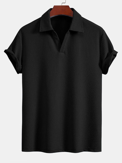 Esau® | Short Sleeved V-Neck Ribbed Polo & Straight Leg Ribbed Pants