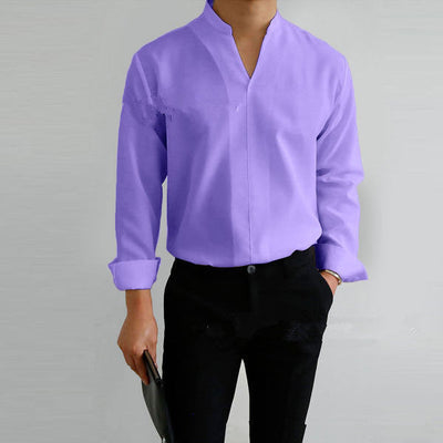 Chauncey® | Men'S Casual Solid Color Long-Sleeved V-Neck Shirt