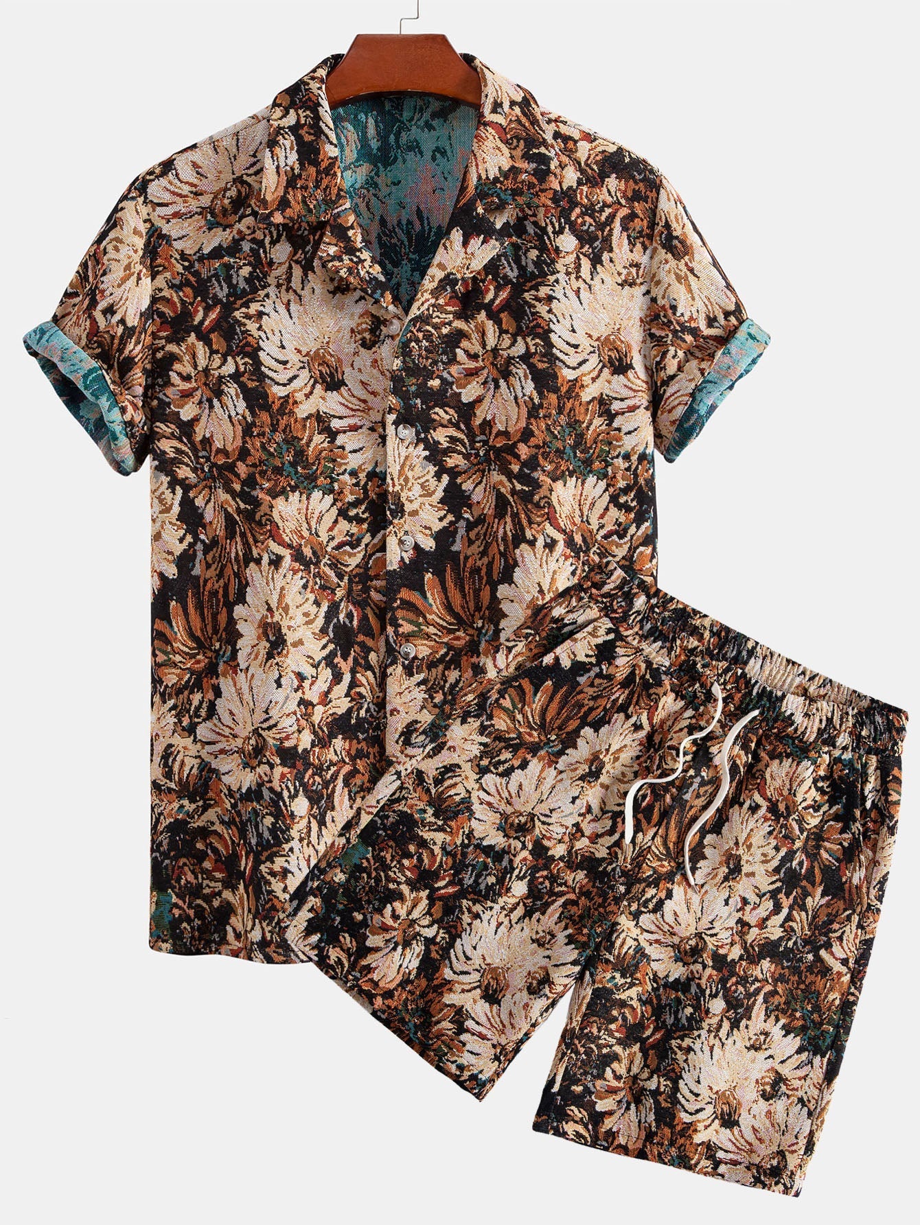 Adeimantos® | Painted Floral Jacquard Cuban Shirt & Shorts