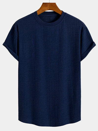 Edilberto® | Striped Towelling Texture Arc Hem T-Shirt & Shorts