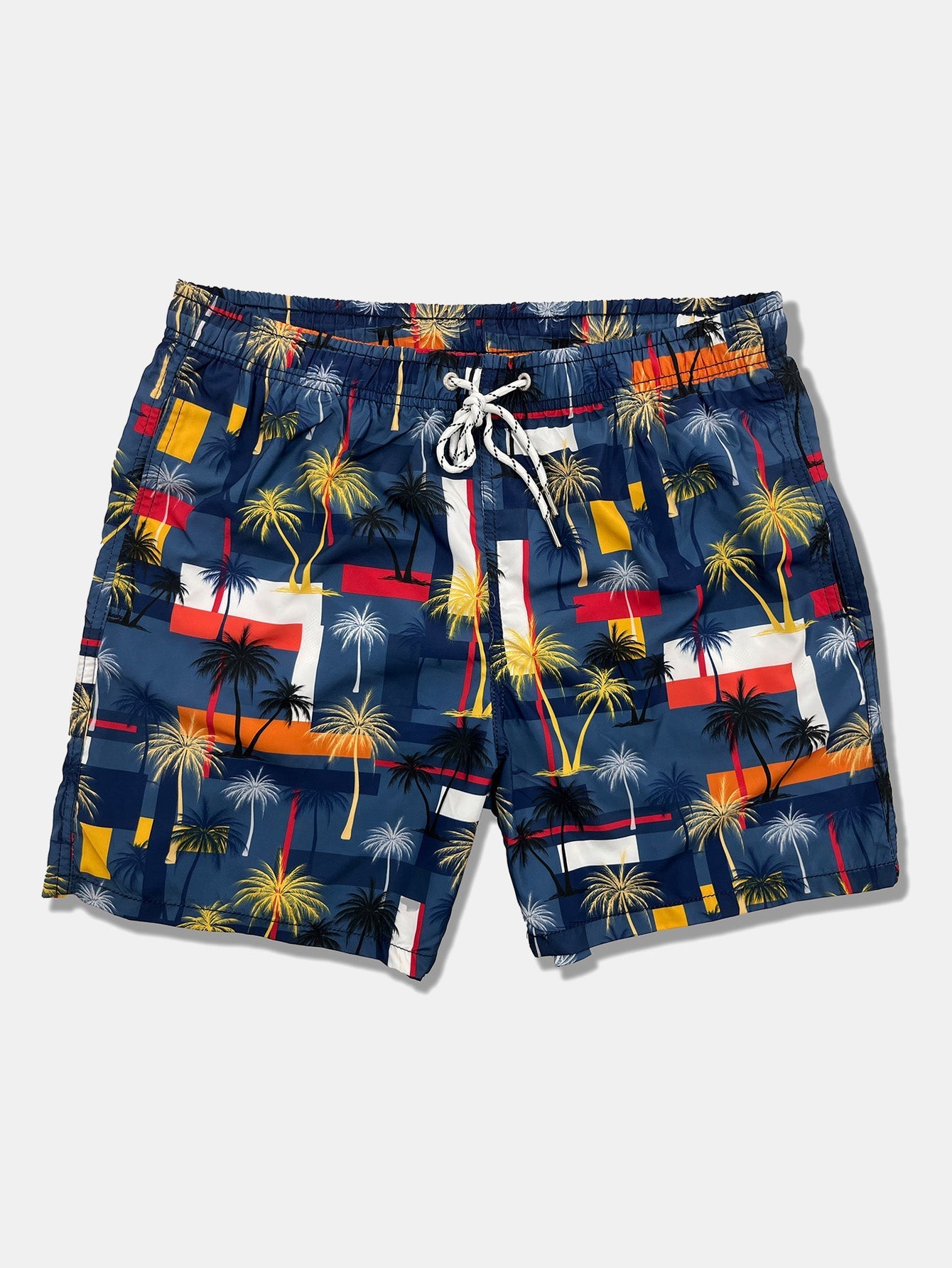 Beltrán® | Linen Rayon Blend Button Up Shirt & Palm Tree Color Block Print Swim Shorts