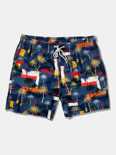 Beltrán® | Linen Rayon Blend Button Up Shirt & Palm Tree Color Block Print Swim Shorts
