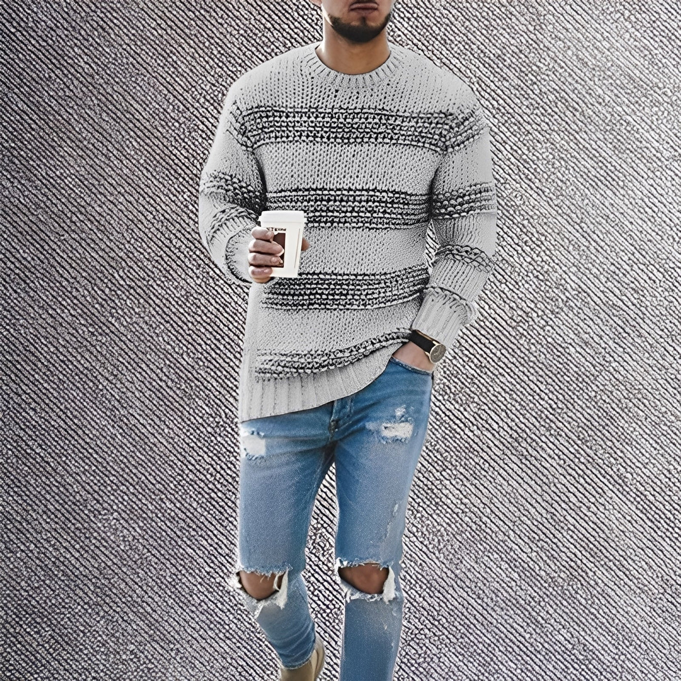 Duniel | Egon – Warm knitted sweater with stripes