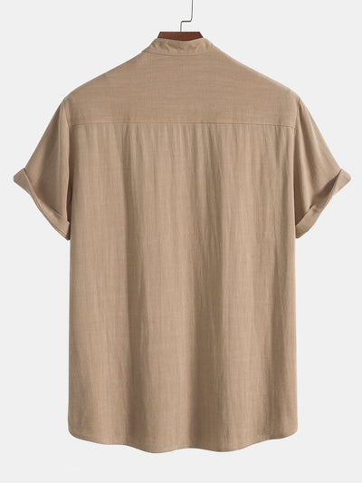 Perfecto® | Linen And Rayon Blend Stand Collar Shirt & Straight Leg Linen Pants