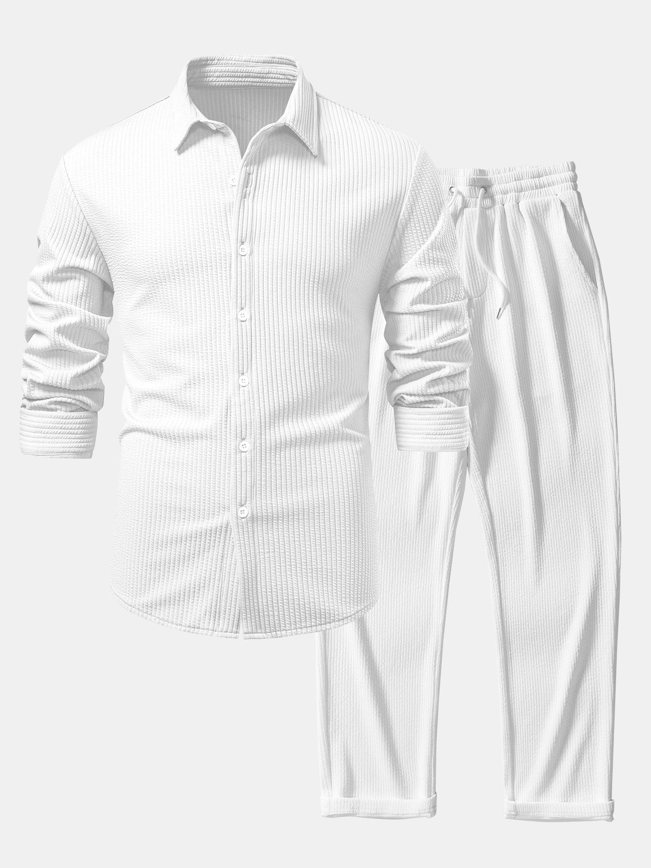 Justino® | Long Sleeve Muscle Fit Ribbed Button Up Shirt & Straight Leg Ribbed Pants