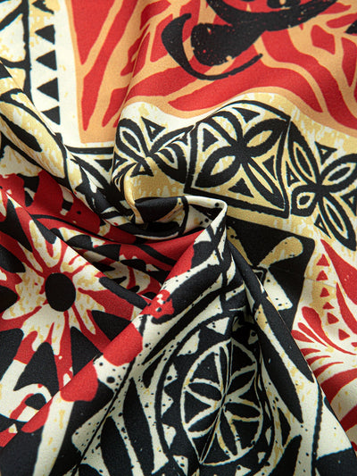 Alwin® | Palm Tree Turtle Ethnic Geometry Print Button Up Shirt