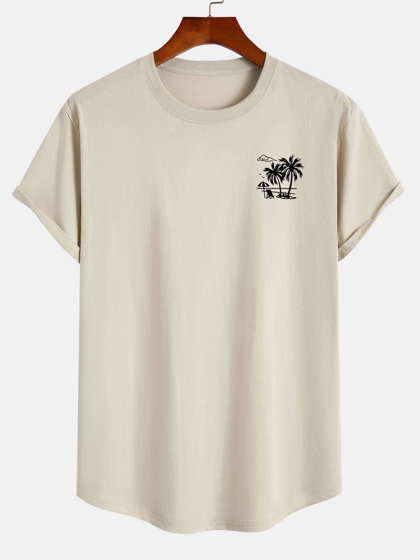 Adrian® | Vacation Palm Tree Print Cotton Arc Hem T-Shirt