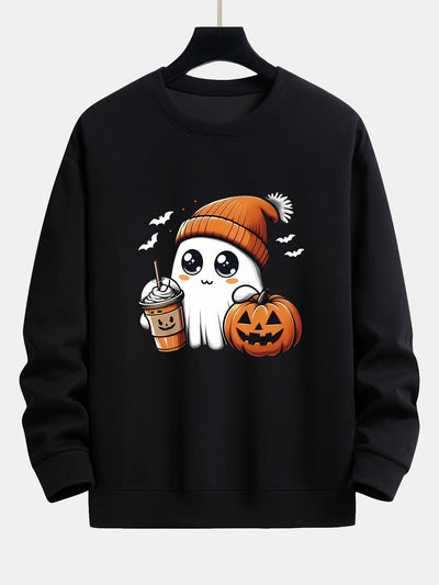 Carmelo® | Halloween Ghost Coffee Pumpkin Print Relax Fit Sweatshirt