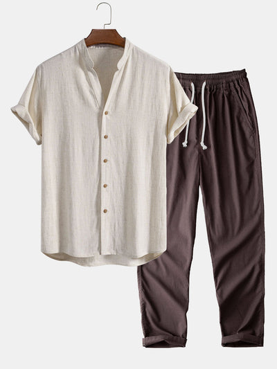 Jovanni® | Linen And Rayon V-Neck Shirt & Straight Leg Linen Pants