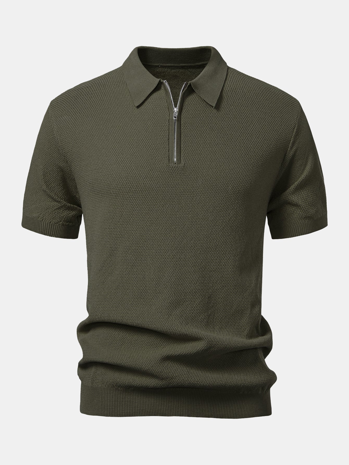 Julian | Textured Zip Up Knit Polo Shirt