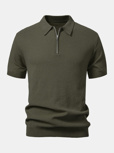 Julian | Textured Zip Up Knit Polo Shirt