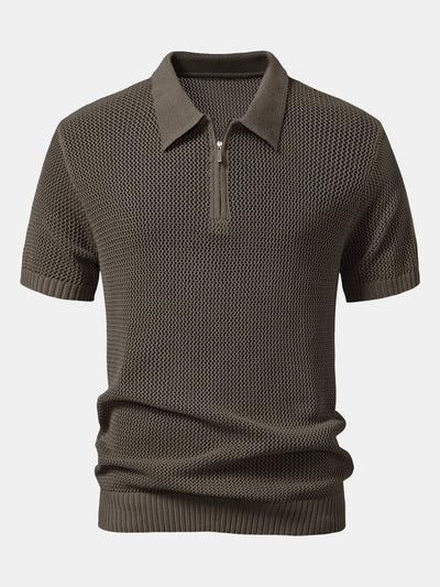 Teodoro® | Eyelet Zip Up Knit Polo Shirt