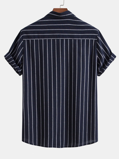 Adelphius® | Cotton Blend Striped Button Up Shirt & Linen Drawstring Shorts