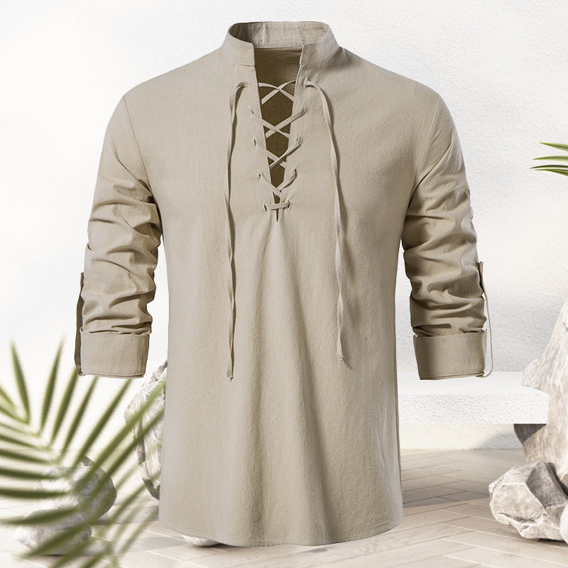 Jotham® | Men'S Cotton And Linen Drawstring T-Shirt