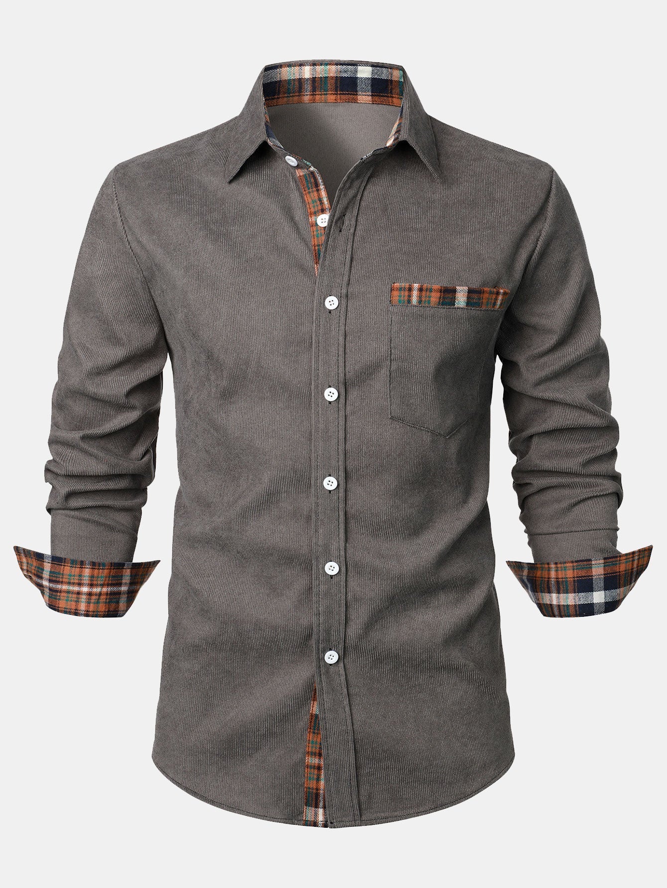 Felicio® | Corduroy Plaid Panel Button Up Shirt