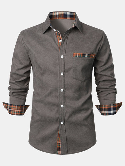 Felicio® | Corduroy Plaid Panel Button Up Shirt