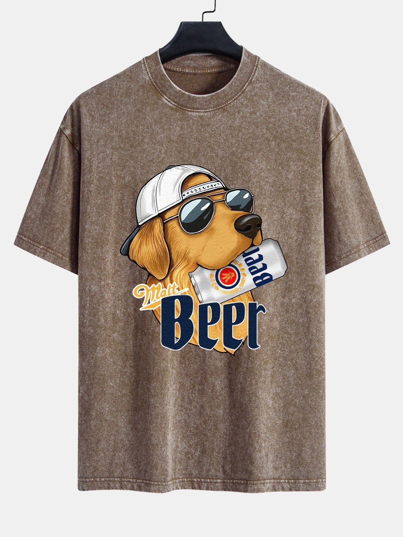Jano® | Beer Dog Print Washed Distressed Drop Shoulder T-Shirt
