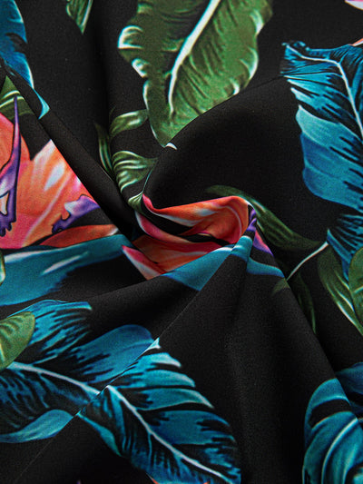 Layton® | Tropical Plants Print Button Up Shirt & Drawstring Swim Shorts