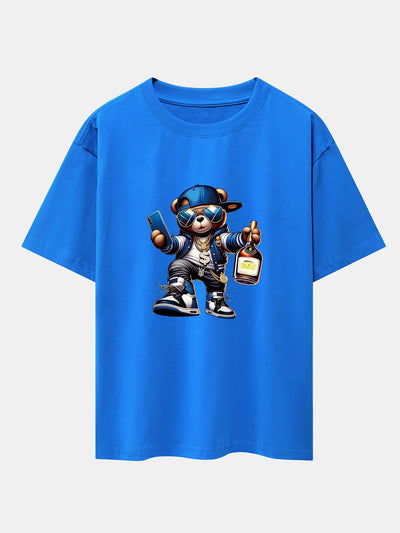 Melquíades® | Hip Hop Bear Print Drop Shoulder Oversize T-Shirt