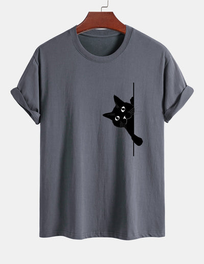 Ulises® | Black Cat Print Cotton T-Shirt
