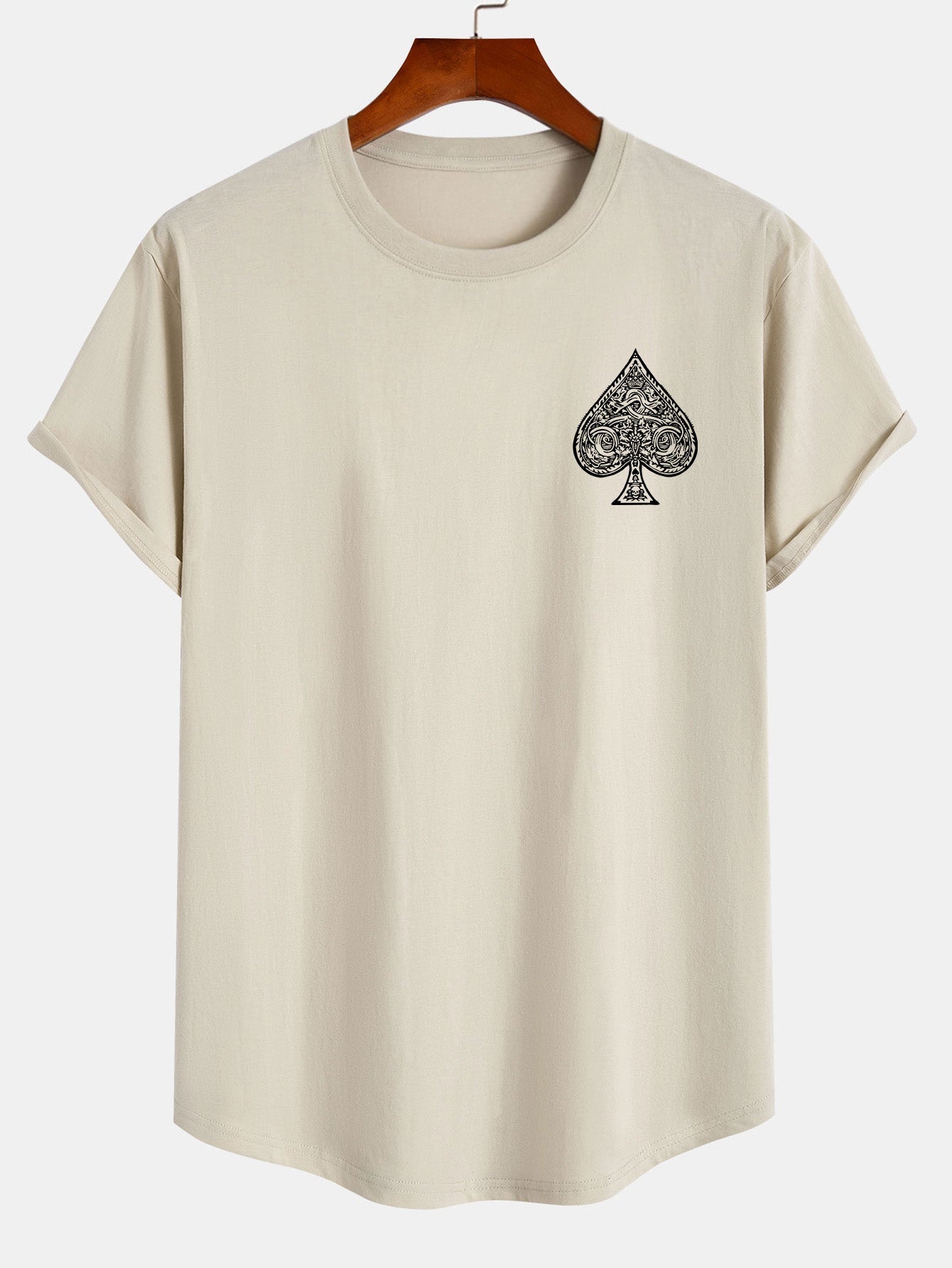 Clemente® | Ace Of Spades Print Cotton Arc Hem T-Shirt