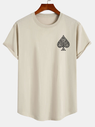 Clemente® | Ace Of Spades Print Cotton Arc Hem T-Shirt