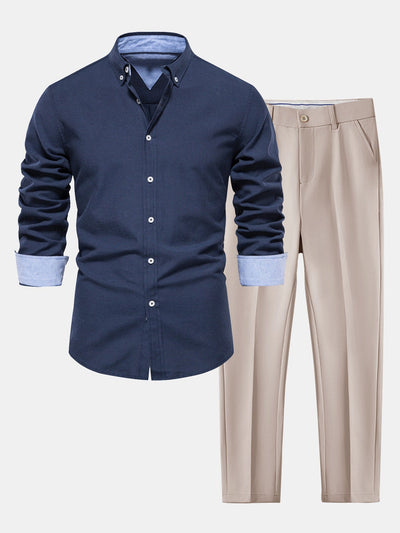 Fortunato® | Long Sleeve Button Up Oxford Shirt & Slim Fit Tapered Trousers