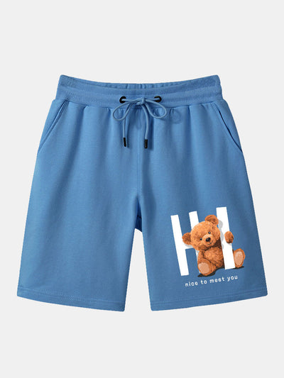 Theophilus | Slogan Bear Print Mid Length Shorts