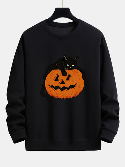 Belisario® | Pumpkin Black Cat Print Relax Fit Sweatshirt