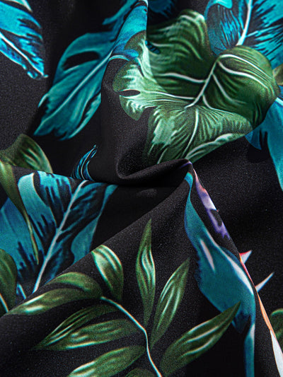 Layton® | Tropical Plants Print Button Up Shirt & Drawstring Swim Shorts