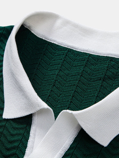 hola V-NECK KNIT POLO SHIRT WITH TEXTURE CONTRAST & SLIM FIT PANTS