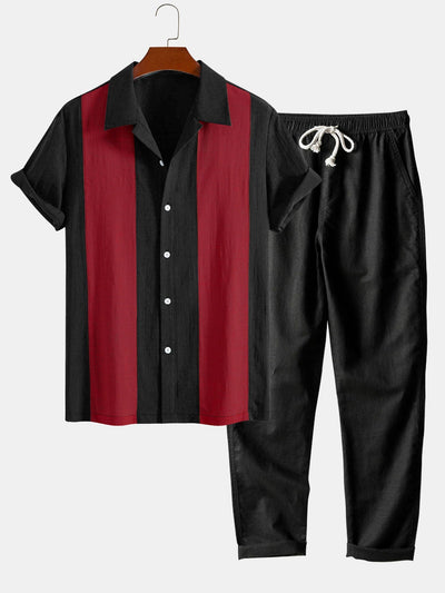 Jordán® | Linen Look Patchwork Bowling Shirt & Straight Leg Linen Pants
