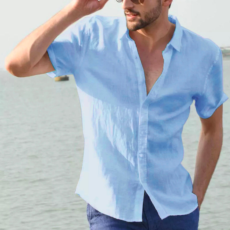 Kadar® | Men'S Solid Color Short-Sleeved Shirt With Lapels