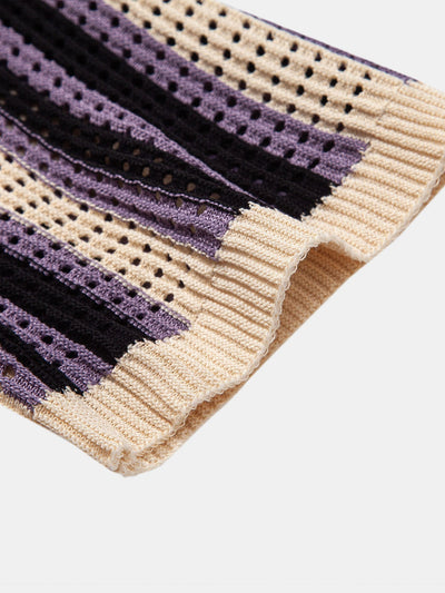 hola STRIPED SHIRT WITH CROCHET EYELETS & STRAIGHT LEG LINEN PANTS