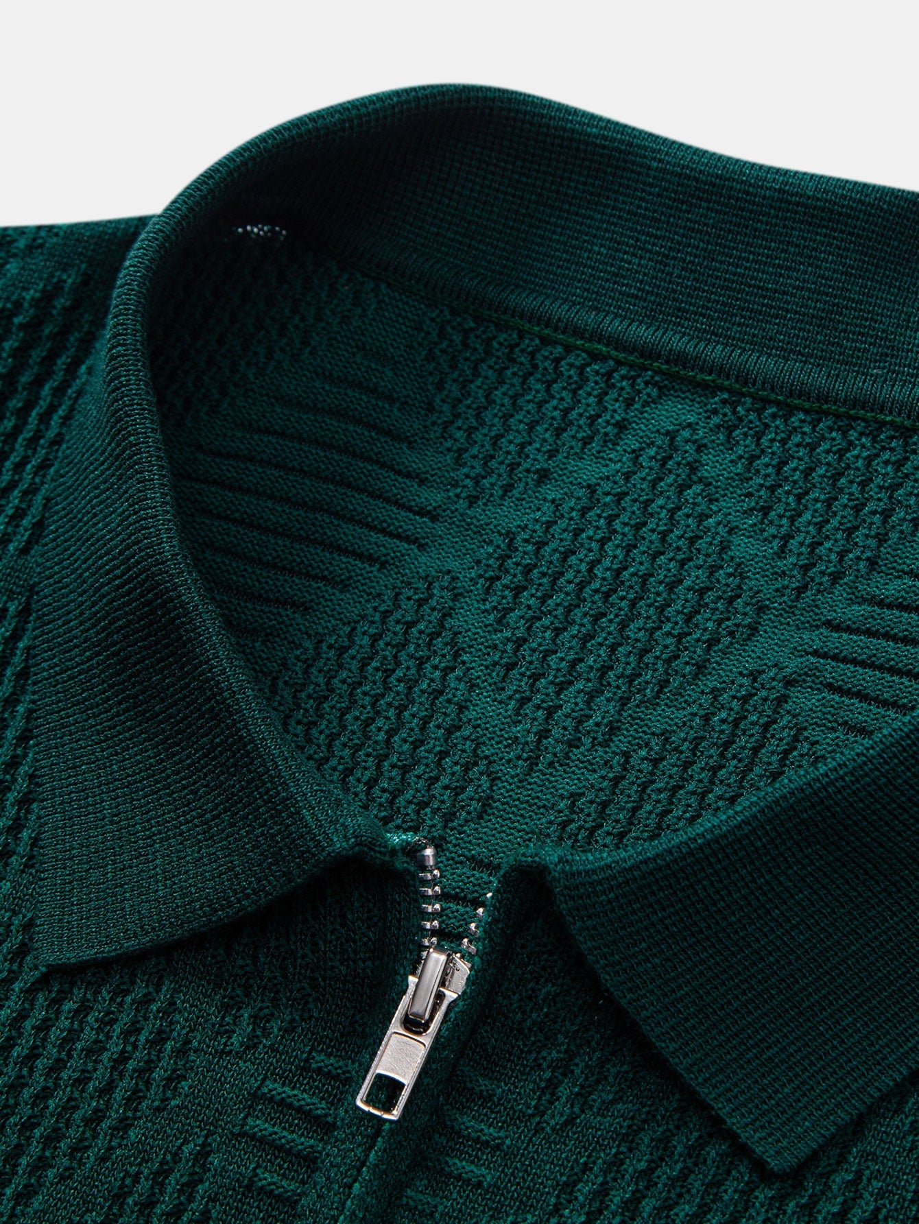 Aiden | Rhombus Textured Zip Up Knitted Polo Shirt
