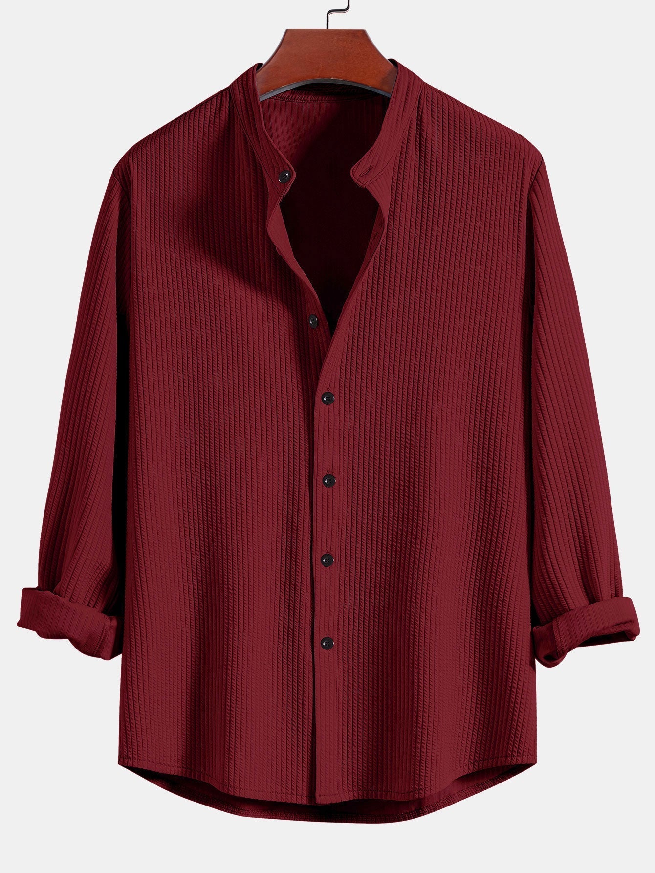 Baldomero® | Long Sleeve Muscle Fit Ribbed Stand Collar Shirt