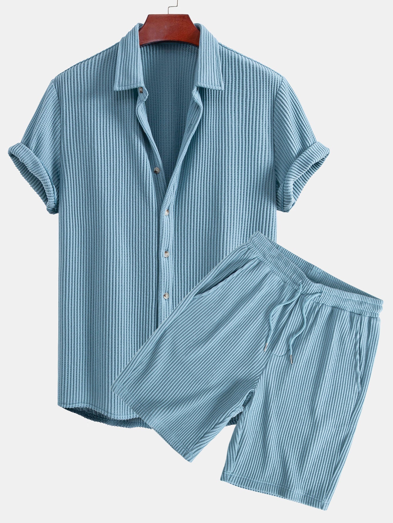 Ahimelech® | Waffle Button Up Shirt & Drawstring Waffle Shorts