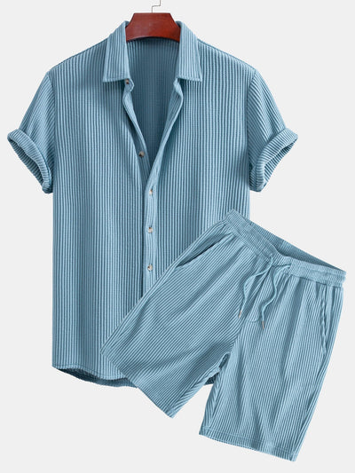 Ahimelech® | Waffle Button Up Shirt & Drawstring Waffle Shorts