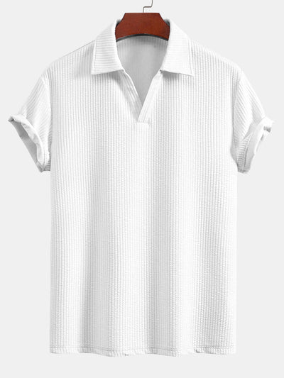 Esau® | Short Sleeved V-Neck Ribbed Polo & Straight Leg Ribbed Pants