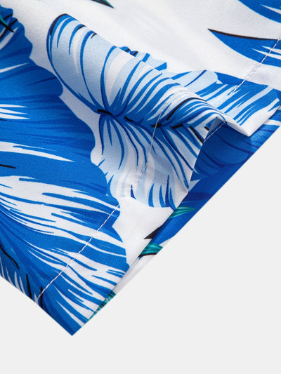 Klaus® | Tropical Leaves Print Button Up Shirt & Man Mid Length Drawstring Swim Shorts