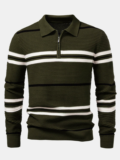 Albano® | Striped Textured Zip Knit Polo Shirt