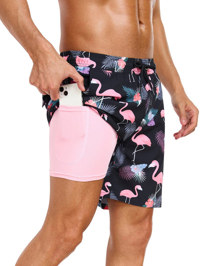 Adair® | 2 In 1 Tropical Flamingo Print Swim Shorts