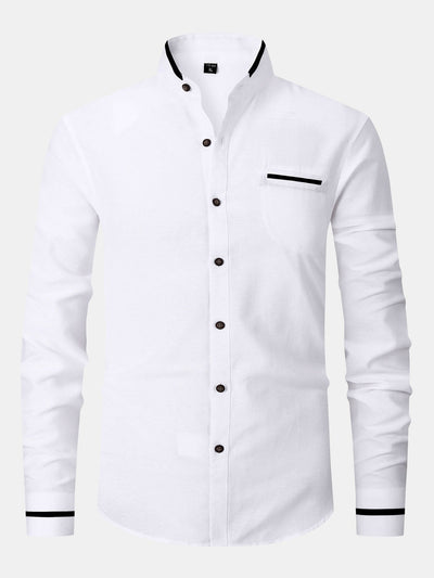 Gabino® | Long Sleeve Contrast Stand Collar Oxford Shirt
