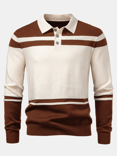 Alonso® | Long Sleeve Color Block Knit Polo Shirt