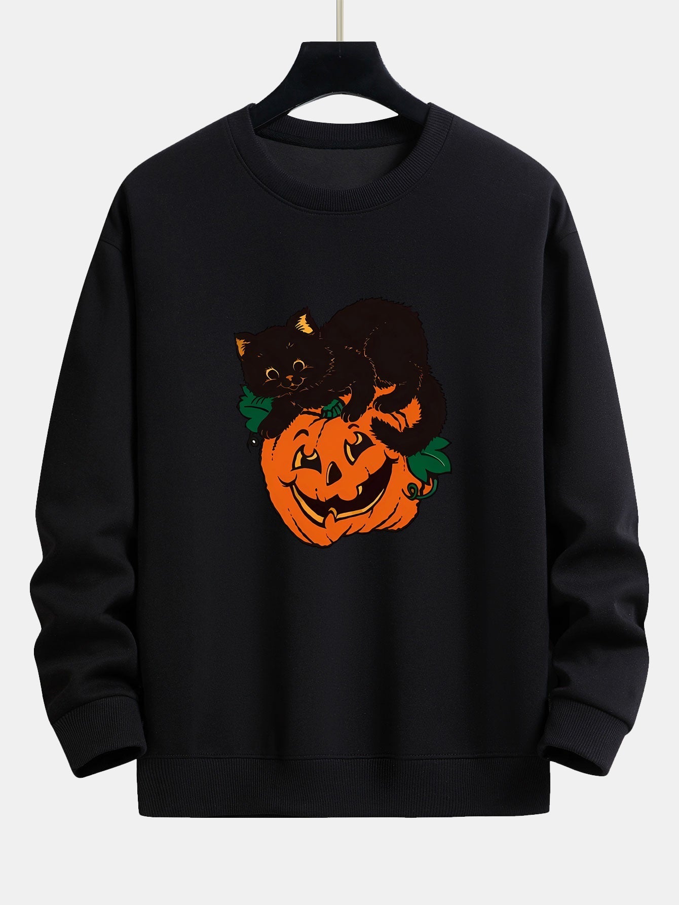 Benicio® | Pumpkin Black Cat Print Relax Fit Sweatshirt