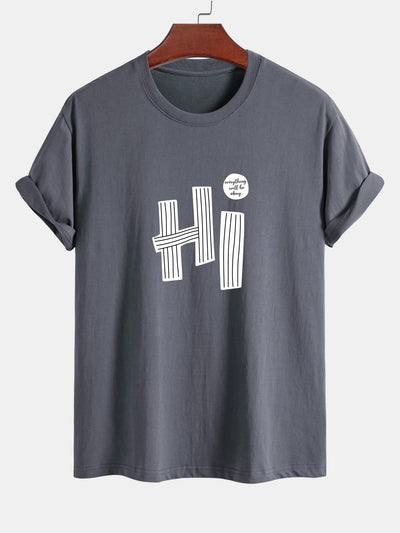 Mercurio® | Hi Slogan Lines Print Cotton T-Shirt